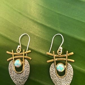Sterling silver, opal semi precious gem earrings